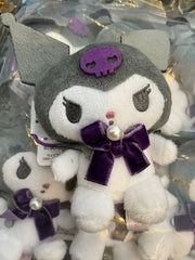 Sanrio Kuromi Dark Purple Velvet Ribbon Small Plush Keychain (In-stock)