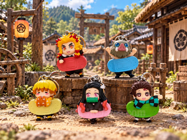 Stasto Kimetsu no Yaiba Demon Slayer Characters Bandaid Small Figure Keychain 5 Pieces Set (In-stock)